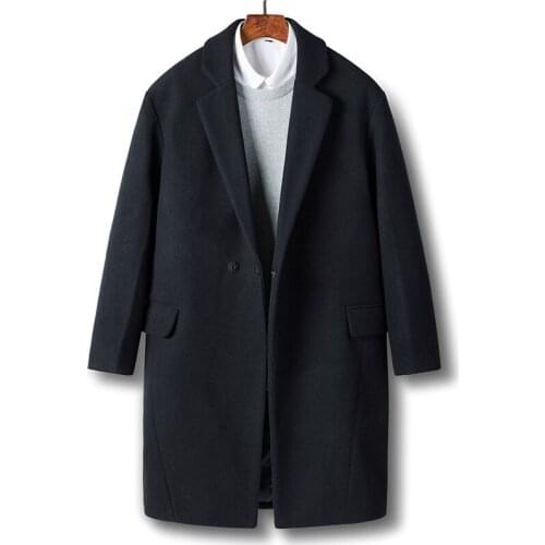 2020 Woolen Coat Winter Mens New Medium Long Casual Youth Heavy Coat Korean Loose Windbreaker Coat for Men Simple Packaging