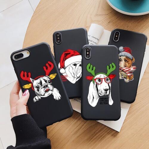 Christmas cute Cartoon animals dogs black TPU soft silicone phone case foriPhone 5 6 7 8 Plus X XR XS Max 12pro 11Pro Max 12mini