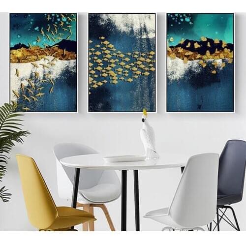 Golden Fish Butterfly Bird Wall Art Canvas Abstract Painting Modern Home Decor Posters and Prints Decoration Picture Living Room