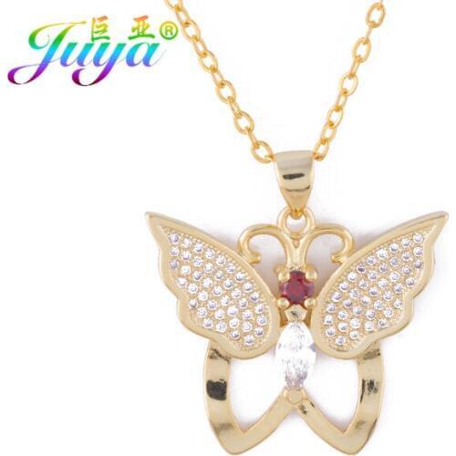 Juya New Arrival Jewelry Cubic Zirconia Butterfly Pendant Necklace For Women Girls Handmade Chain Wedding Necklace Making