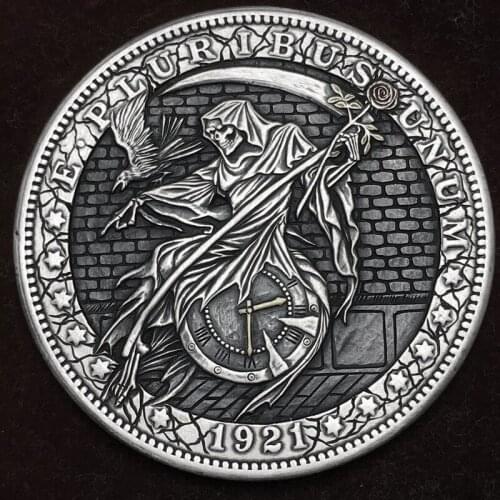 Aqumotic Commemorative Coins Pendant Decor Morgan Wanderer Coin Death Scythe Time Elapsed Remake Old Ancient Necklace