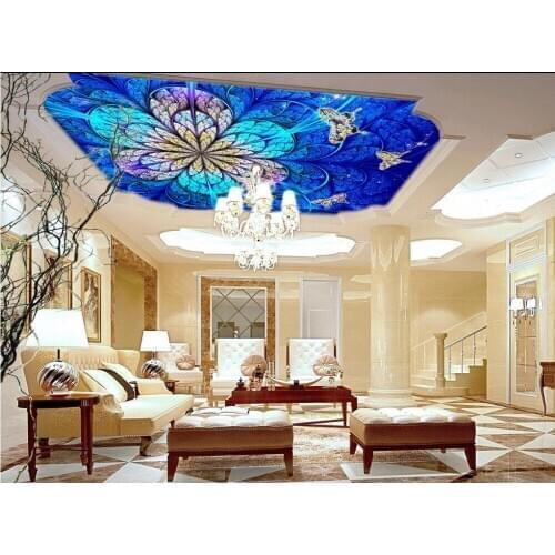 Ceiling murals wallpaper Fantasy butterfly carved gold floral ornate classical European zenith ceiling Home Decoration