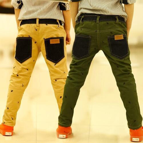 2019 boys casual pants spring kids fashion patchwork denim pockets jeans style cotton pants 3-8 years