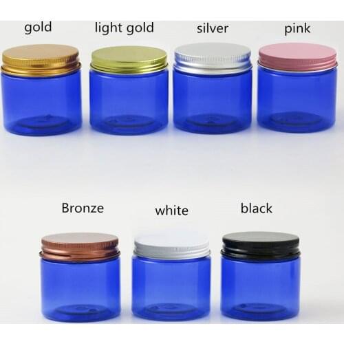 30 x Empty Fashion Blue PET Skin Care Cream Jar With Aluminum Lids & leak proof seal 2 oz Cosmetic Travel Container 60g 60 ml