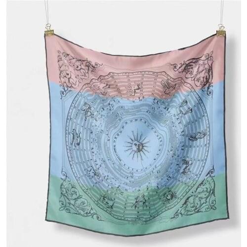 53cm Compass And Sun Print Spring Autumn Twill Skinny Scarves Cool Men Women Hip Hop Square Headband Unisex Hijab Bandana Gift
