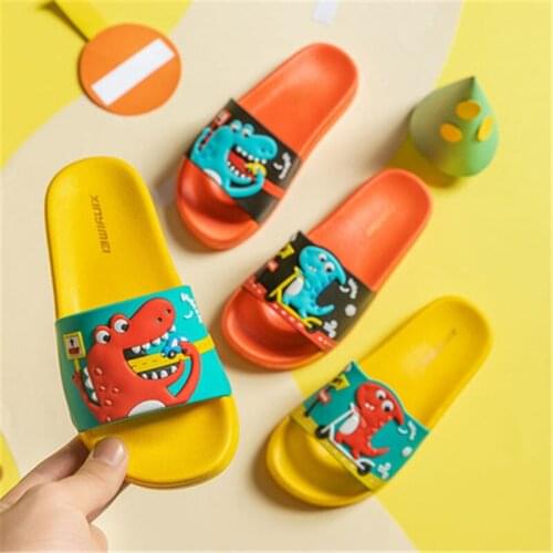 Summer Dinosaur Childrens Slippers For Boys Girls Slippers PVC Soft Bottom Non-slip Beach Sandals Kids Home Bathroom Flip Flops