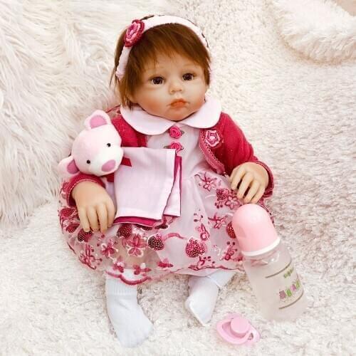 20inch Reborn silicone vinyl Dolls Lifelike Baby Newborn pink clothes modeling princess bedtime birthday presents for sale toy