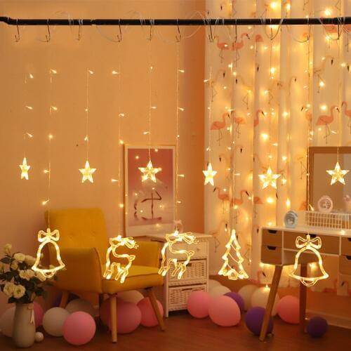 LED Christmas Curtain Lights Elk Christmas Tree Style Fairy Light Strings Outdoor Interior Bedroom Living Room Curtain Decor