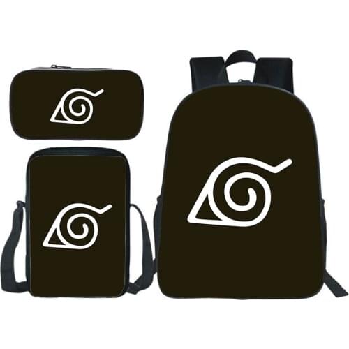 Japan Anime Backpack Uzumaki Sasuke Schoolbag Fashion Cartoons Bookbag Shoulder Bag Pencil Case Three-Piece For Kids Students