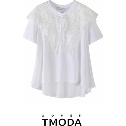 TMODA1289 2021 Summer Fashion Za Women Short Sleeve White Blouse OL Sweet Ruffle Bow Tie Shirts Ladies Elegant Slim Female Tops