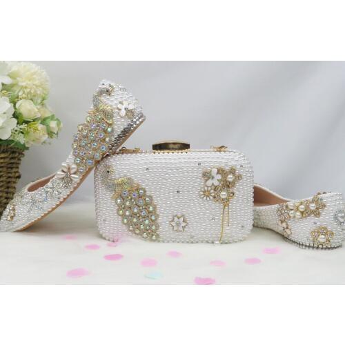 BaoYaFang White wedding shoes with matching bags bride High heels platform shoes Woman Ladies Party shoe bag set Fashion Pumps