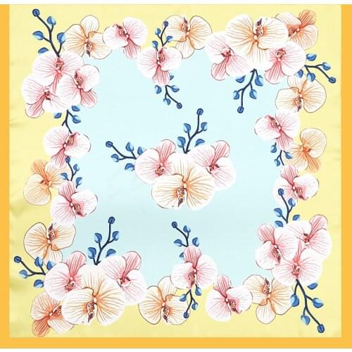 2020 53x53 Ins Phalaenopsis Air hostess Print women Silk twill scarf Satin square tie ladies foulard femme towel bufanda shawl