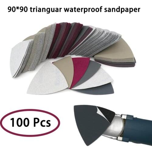 100Pcs Triangle Flocking Sanding Disc Sandpaper Hook Loop 90*90*90MM 60-10000 Grit Abrasive Tools for Polishing Grinding