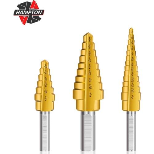 3pcs/set Straight Groove Step Drill Bit 3/16-1/2 1/8-1/2 1/4-3/4 HSS Titanium Coated Wood Metal Hole Cutter Drilling Tools Set