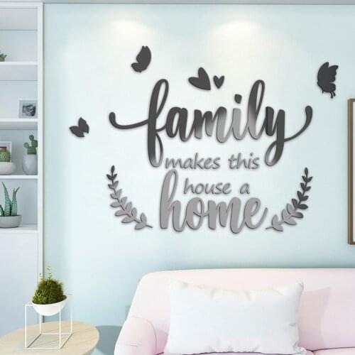 3D Acrylic Mirror Wall Decorative Stickers Family Home Quotes Wall Decals Removable Family Wall Art Decals DIY Mural for Home