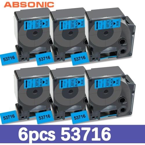 Absonic 6PK 53716 Black on Blue Compatible Dymo D1 24mm Label Tape for DYMO Label Maker LabelManager LabelWriter MobileLabeler
