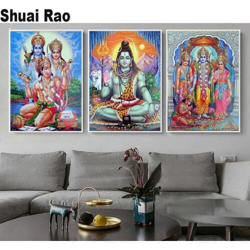 3d Diy Diamond Painting Shiva Parvati Ganesha Figure 5D mosaic diamond Embroidery Religious Indian Art Hindu God 3pcs set
