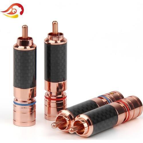 QYFANG Audiophile Eutectic Carbon Fiber Gold Plated Speaker RCA Male Plug DIY Solder Wire Connector Splice Adapter Audio Jack