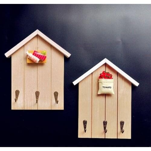 Wooden House Shape Wall Mounted Key Holder with 3 Hooks Decorative Shelf Key Hanger for Entryway Kitchen Home