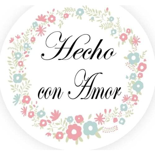 DouxArt 100pcs 40mm Hecho con Amor Stickers Seals Garland Wedding Decoration Communion Handmade Stickers Label A022