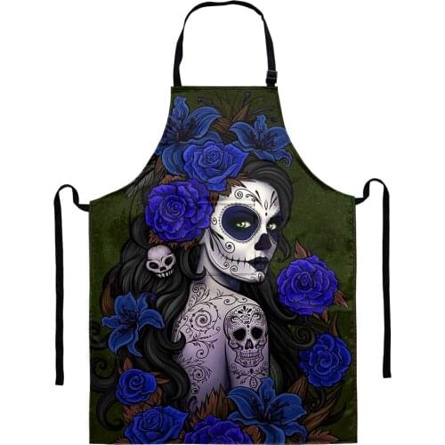 Skull Day of the Dead with Rose Gothic Style Girls Kitchen Cooking Apron Home Cleaning Tools for Women Waterproof Aprons Mujer
