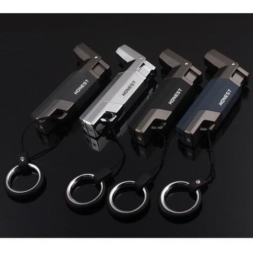 Boutique Windproof Stainless steel Butane Jet Cigar Turbo Torch Lighter Key Ring Random Color Flannel Packaging