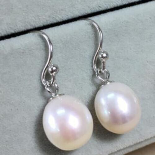 Gorgeous12-13mm natural south sea white dropepearl dangle earrings 925s