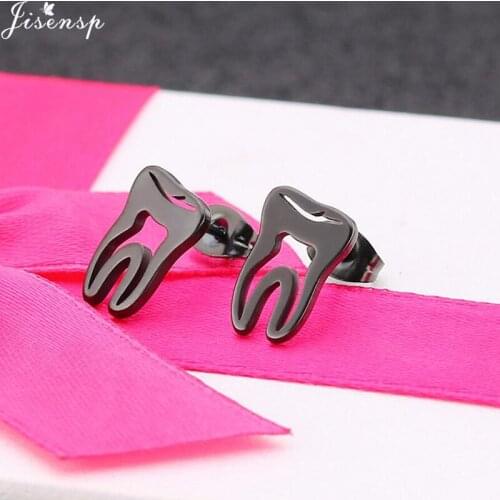 Jisensp Unique Design Stainless Steel Tooth Stud Earrings Lovely Tooth Stud Ear for Women Kids Doctor Earrings Medical Jewelry