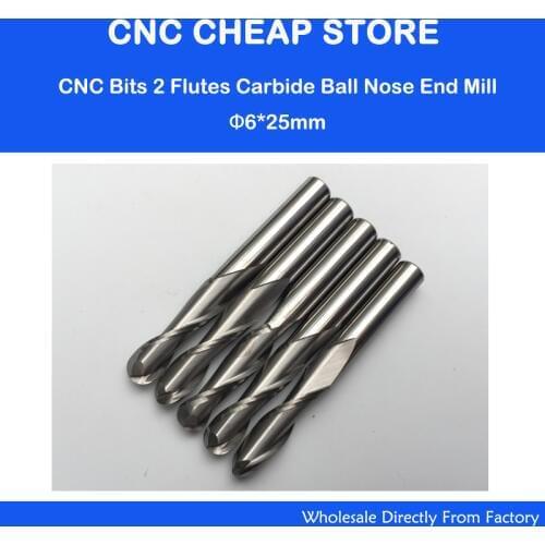 5pcs/lot 1/4" CNC Router Bits 2 Two Flutes Carbide Ball Nose End Mill 25mm CEL Free Shipping
