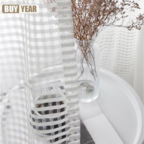 Korean Japanese Style Nordic Living Room Bedroom White Lattice Curtain Warp Knitting Modern Minimalist Style Can Be Customized