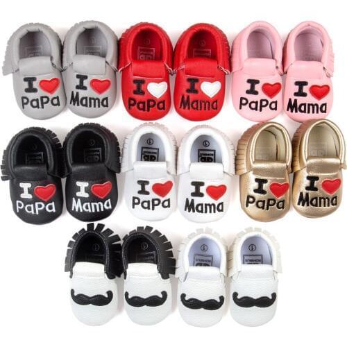 I love papa mama leather Baby mocassins girl boy shoes hot moccs sneaker shoe Soft Sole Fashion Tassels Newborn Babe ShoesCX120C