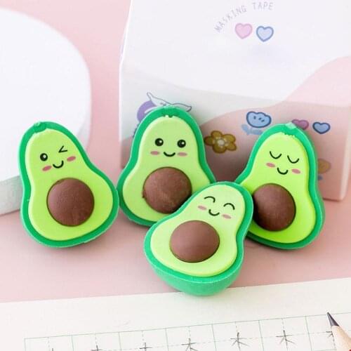 1PC Kawaii Avocado Erasers For Kids Gift Cute Creative Random Rubber Student Supplies Eraser Pencil Pattern Stationery Scho H3L8