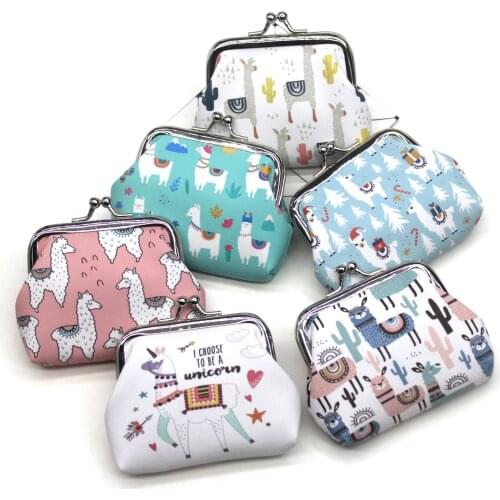 Cartoon Alpaca animals womens mini wallets cute kids coin purses ladies hasp money bags girls change purse Female children pouch