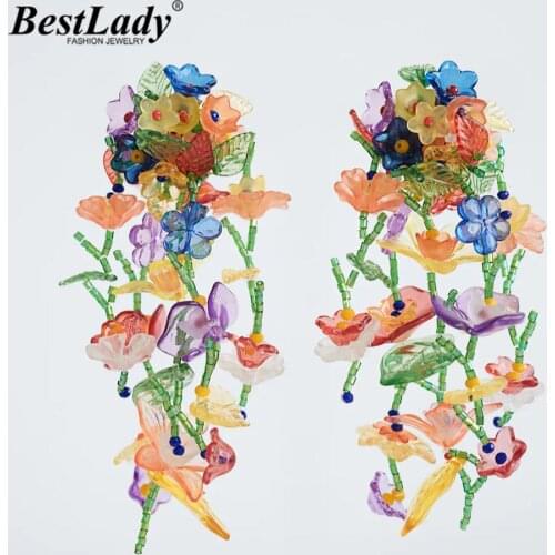 Best Lady Fashion ZA Multi-Colored Floral Earrings for Women Bohemian Handmade Flower Drop Earrings Jewelry Wedding Party Show