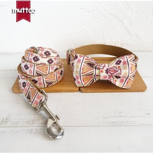 MUTTCO Soft necktie self-design timeproof dog collar THE FOLK BROWN bow tie dog collars and leashes set 5 sizes UDC058