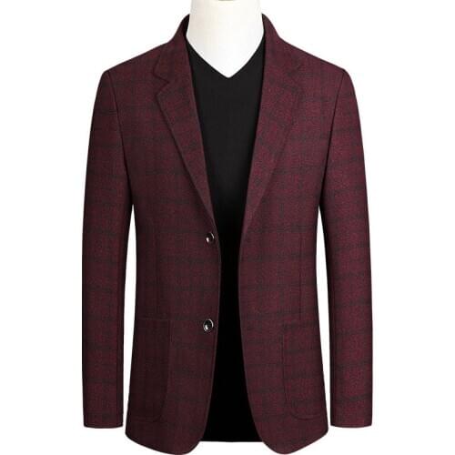 Spring Autumn Mens Business Casual Blazer Men Single Breasted Slim Fit Suit Jacket Man Korean Elegant Plaid Blaser Masculino