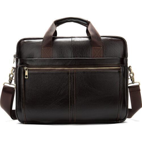 2019 New first layer cow leather business mens portable briefcase solid shoulder bag large capacity vintage laptop bags
