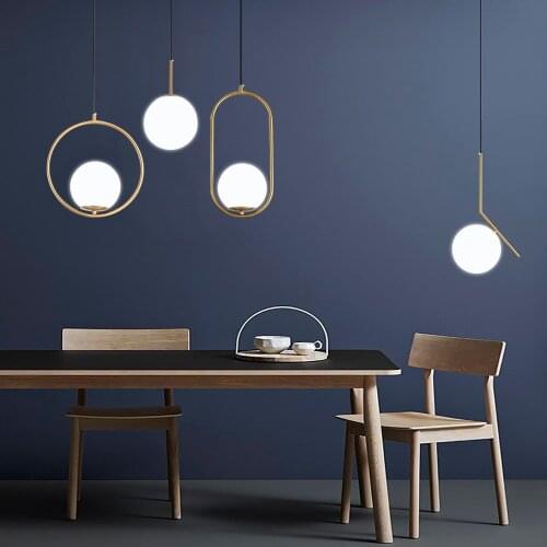 Nordic Glass Ball Pendant Lights Modern LED Hanging Lamp for Living Room Brass/Black/Chrome Pendant Lamp