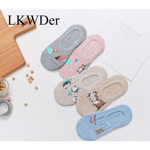 LKWDer 5 Pairs Womens Socks Kawaii Cartoon Low Cut Invisible Girl Boat Socks Women Summer Funny Short Cotton Ankle Sock Meias
