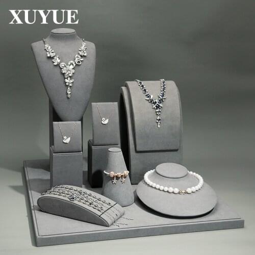 New Jewelry Display Rack Gray super-fiber mannequin jewelry props necklace pendant display rack window set