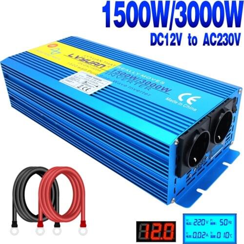 12V/24V To AC230V 3000W Peak Digital Display PURE SINE WAVE CAMPING BOAT Converter With LCD Display 2AC OUT Plug Power Inverter