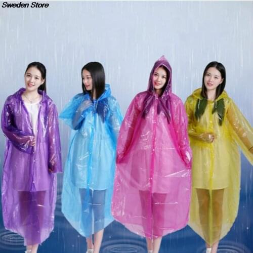 Plastic Raincoat Disposable Adult Emergency Waterproof Rain coat Portable Unisex Light Hood Poncho Camping for Women Men Random