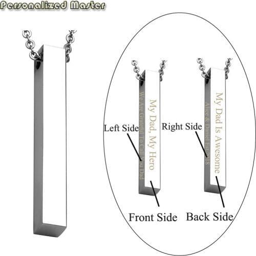 Personalized Master Free Engrave Pendant Custom Message Names Stainless Steel Simple Vertical Bar Pendant Necklace Birthday Gift
