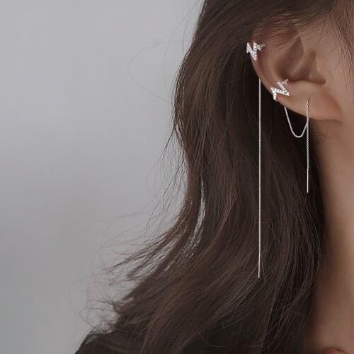 S925 Sterling Silver Earrings Charms Long Tassel Clip On Earring Ear Bone Temperament Hypoallergenic Earcuff for Women Female