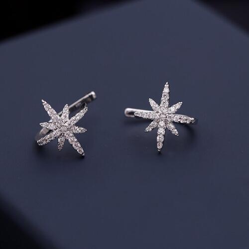 AAA Quality Fashion Micro Mosaic CZ Crystals Star Clip Earrings No Ear Hole Ear Bone Buckle Silver Earrings For Women