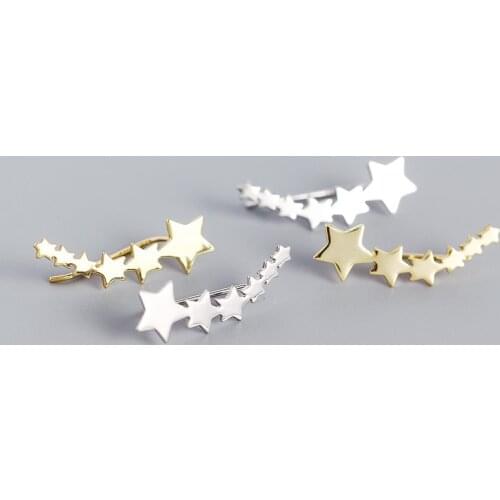 925 Sterling Silver Earring Fashion Star In-line C Shape Hoop Pearl Geometric Branches Long Earring INS Woman Girl Ear Jewelry