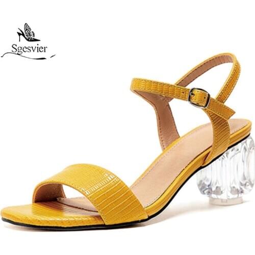 Sgesvier 2020 newest women sandals solid colors buckle crystal high heel summer sandals simple party shoes woman big size 43