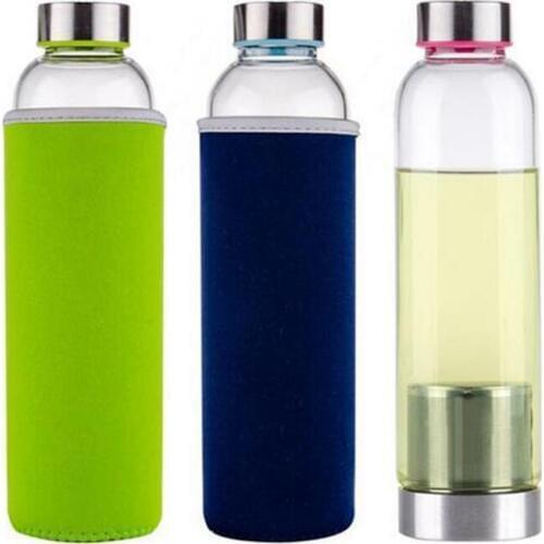 22oz Glass Water Bottle BPA Free High Temperature Resistant Glass Sport Water Bottle With Tea Filter Infuser Bottle Nylon Sleeve