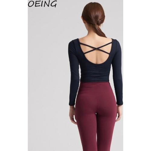 2021 Yoga Crop Top Long Sleeve Shirt Women Activewear Backless Long Line Workout Exercise Clothing