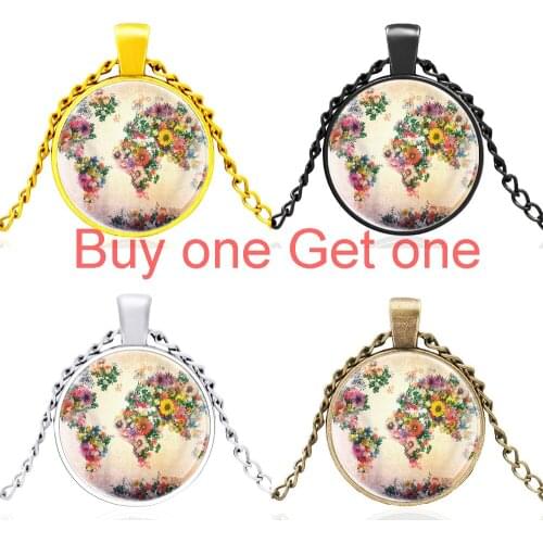 Vintage World Map Design Glass Dome Classic Pendant Necklace Men Women Jewelry Accessories Gifts